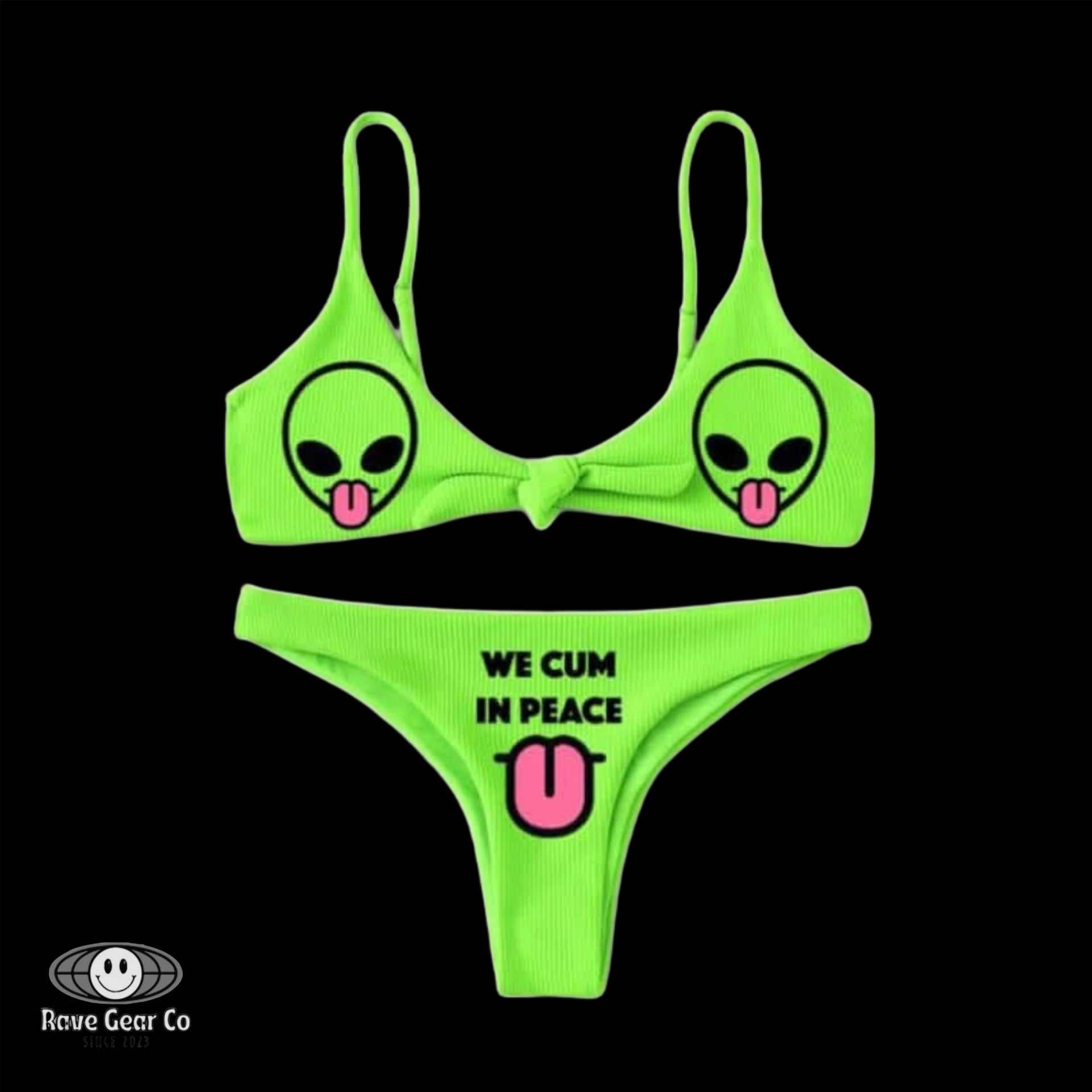 Rave Gear - We Cum In Peace Bikini Set: A Playful Alien-Themed Rave Outfit