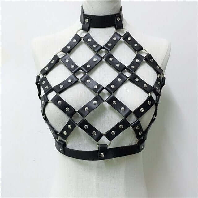 Gothic Women's Faux Leather Chain Studded Harness Top
